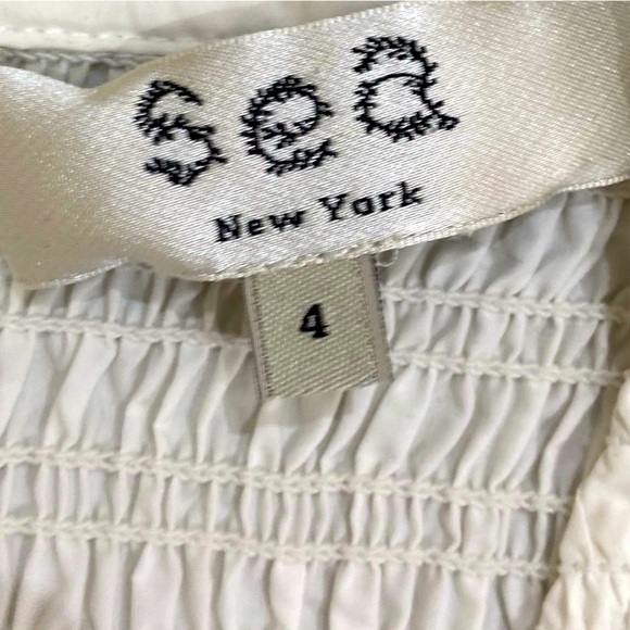 Sea NY white flutter sleeve cotton mini dress tiered skirt smocked bodice sz 4 - Picture 11 of 12